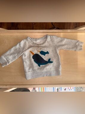 GAP Heather Gray Sweatshirt with Navy & Teal Narwhal Appliqués